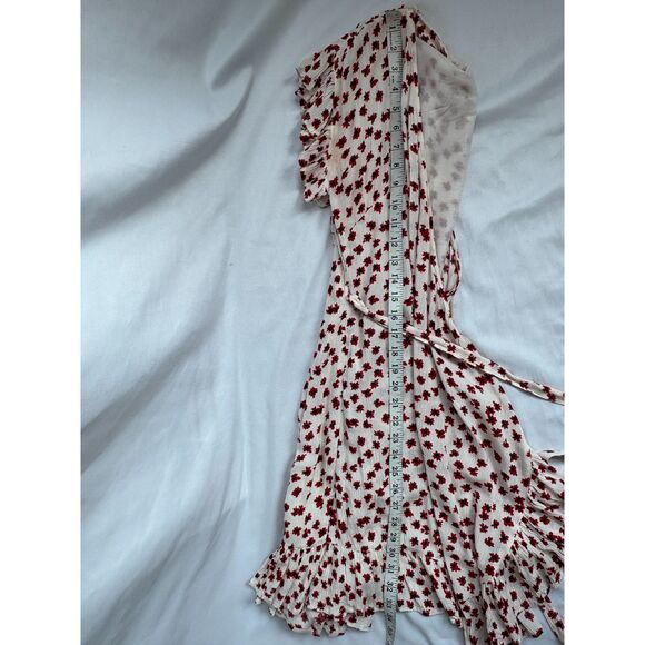 Billabong Wrap and Roll Dress White Red Mini Floral Ruffle Hem Size M Romantic - Picture 12 of 12